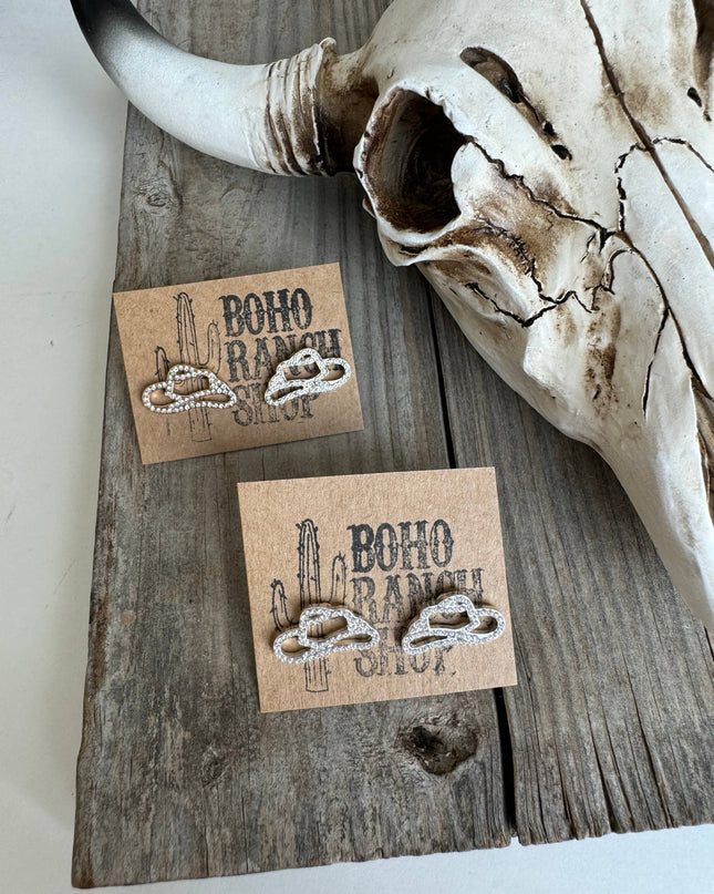 Western cut out paved Stud earrings - cowboy boots hat bow 