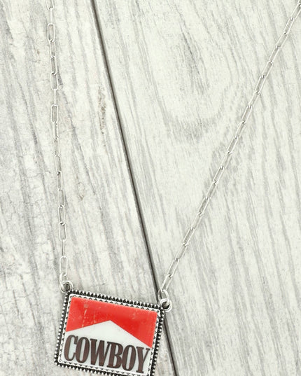 Western Enamel Cowboy Bar Pendant Necklace