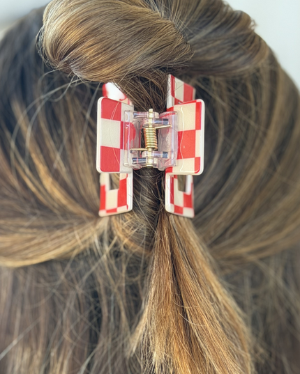 Mini Checked Funky Red Clip