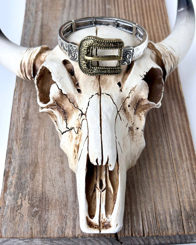 Western Belt Buckle Bar Bangle Stretch Bracelet