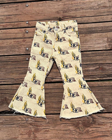 Sibling Baby Girls Western Cowgirls Bell Flare Denim Pants