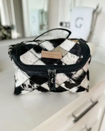 BOHO LUXE TOILETRY bag Genuine Hair On travel storage 