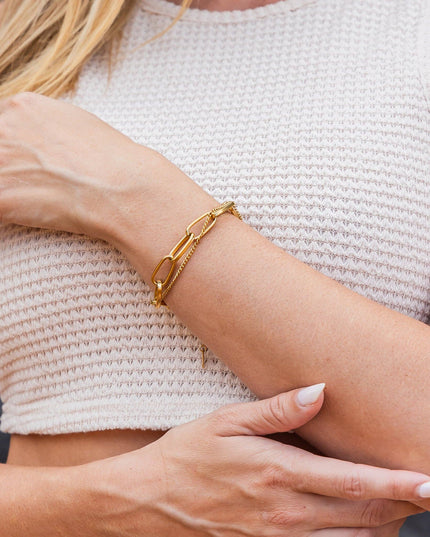 18K STAINLESS STEEL LAYERED PAPERCLIP BRACELET