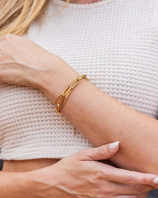 18K STAINLESS STEEL LAYERED PAPERCLIP BRACELET
