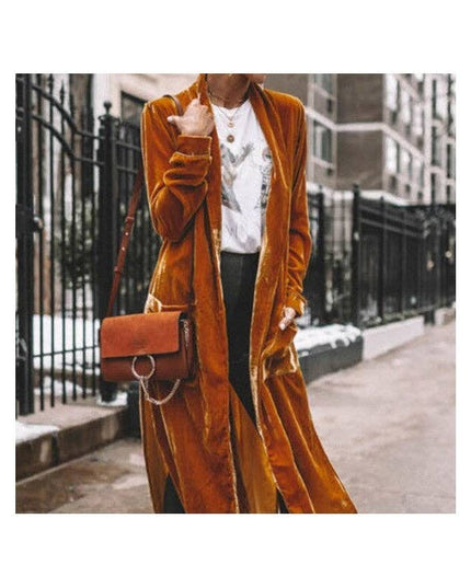 Loose Velvet Long Cardigan Coat With Elasticity