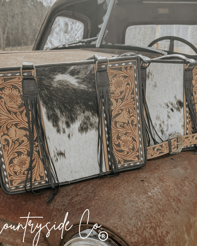 Panhandle Tooled Leather Cowhide Tote, Computer Bag, Purse