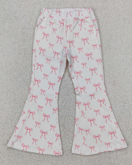 pink bow Baby Girls Western Bell Bottom Denim Jeans Pants