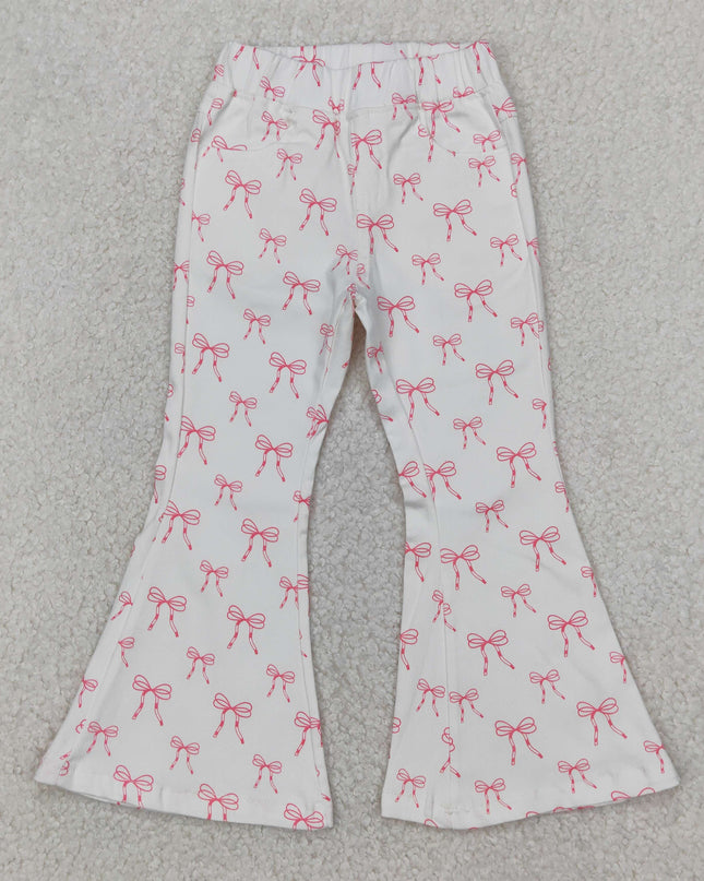 pink bow Baby Girls Western Bell Bottom Denim Jeans Pants