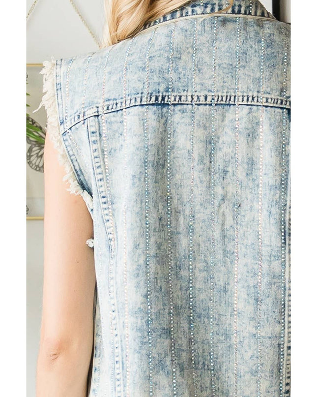 Rhinestone Color Denim Vest