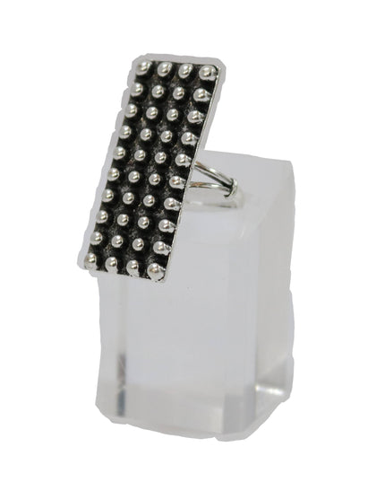1.5" Adjustable Burnished Silver Rectangular Dotted Ring