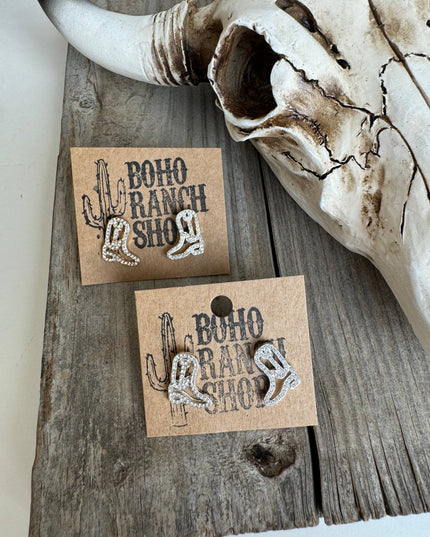 Western cut out paved Stud earrings - cowboy boots hat bow 