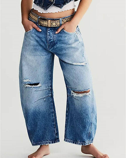 Ladies Mid Rise Wide Leg Barrel Jeans SKP522