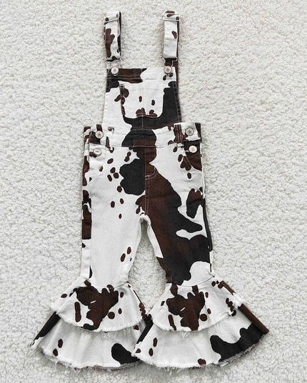 Baby Girls Cowhide Print Bib Bell Overall Jumpsuits