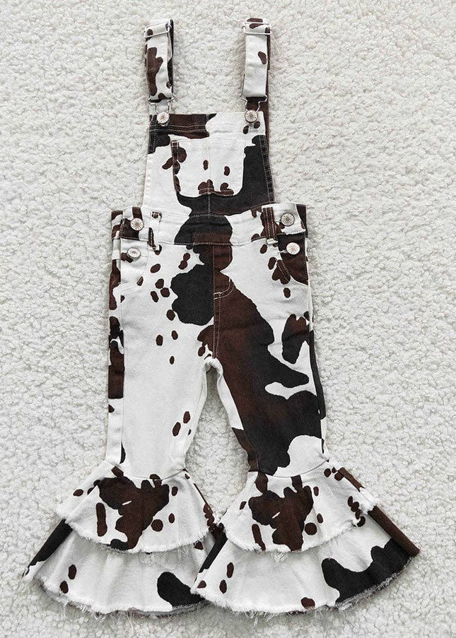 Baby Girls Cowhide Print Bib Bell Overall Jumpsuits