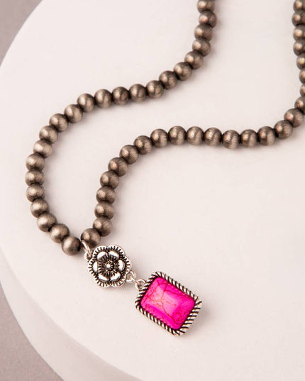 Western Floral Jeweled Pearl Beaded Necklace