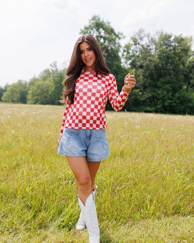 Red Checkerboard Mesh Top