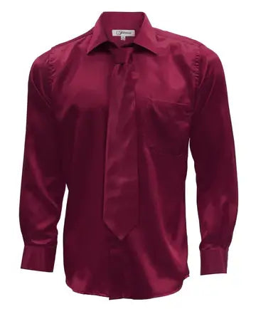 Ferrecci - Men's Regular Fit Satin Shirt, Tie & Hanky Set