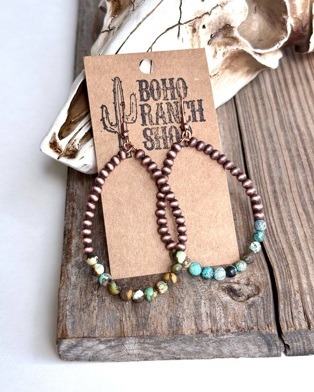 Western Navajo Style Pearl Teardrop Hoop Dangle Earrings