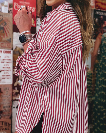 FB Stripe Patch Pocket Long Sleeve Buttoned Shirt