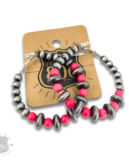 Silver and stone bead hoop earring, last call