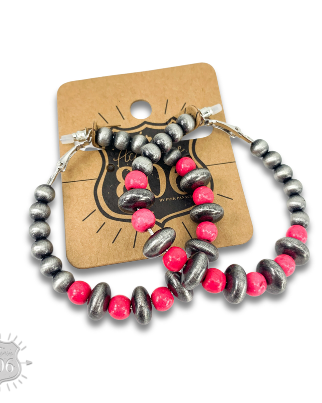Silver and stone bead hoop earring, last call