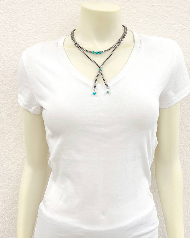 739467, Handmade 18" Navajo Heart Gemstone Tassel Y-Necklace