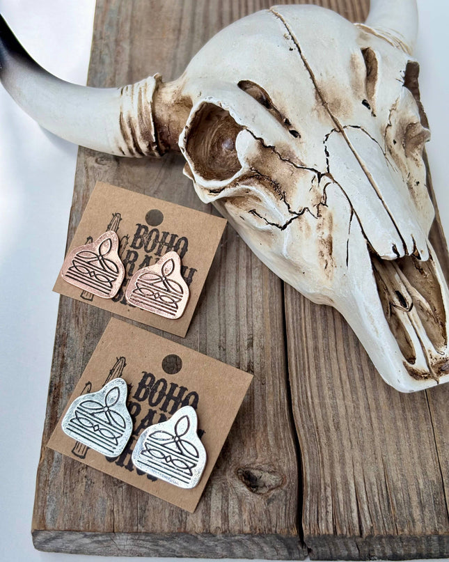 Western Style Aztec Stitch Ear Tag Stud Earrings