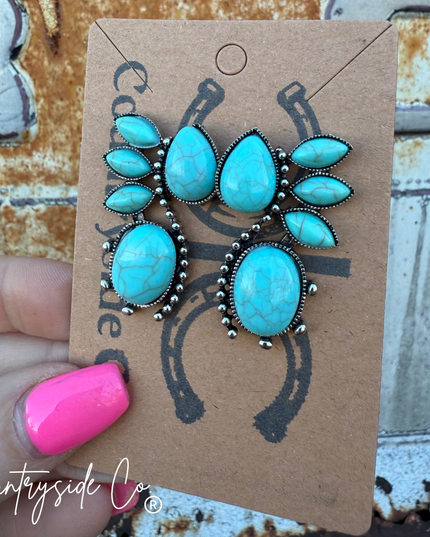 Sedona Fan Faux Turquoise Earrings