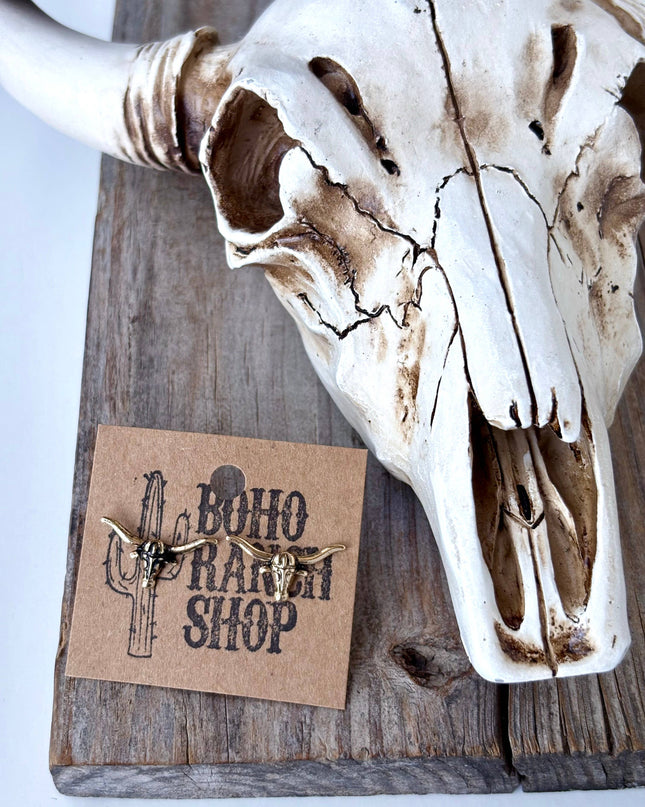 Dainty Western Style Longhorn Skull Stud Earrings
