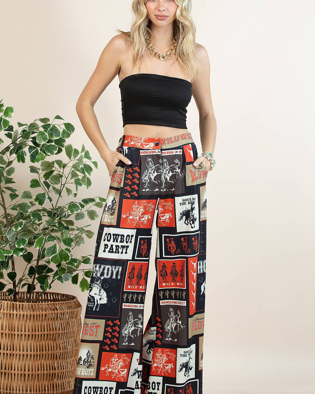 P1261-6010-Tammy Cowboy Party Mesh Print Slack Pants