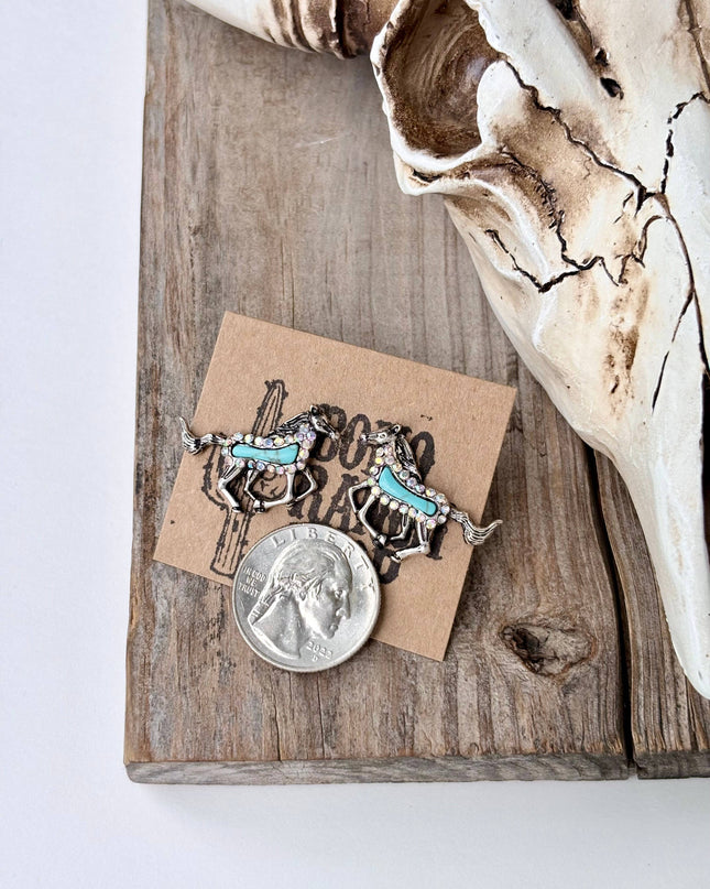Western Style Turquoise Stone Rhinestone Stud Earrings