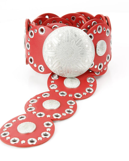 Red Narrow Disc Belt Silver Sunburst Conchos ABLB 37-2550