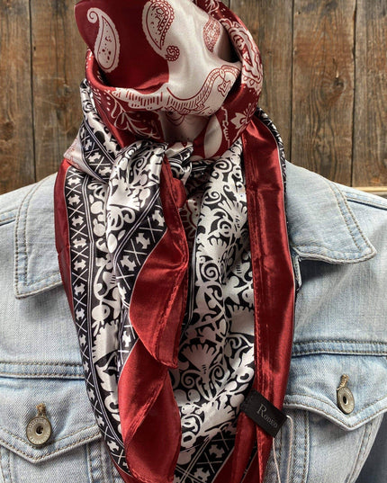 35X35"  Wine Red/Cream Paisley Wild Rag/Scarf WR687