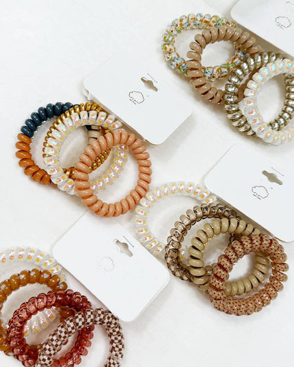 Brown Tone Multi Design Spiral Hair Ties
