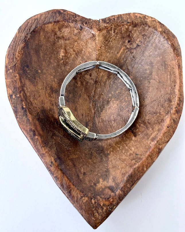 Western Belt Buckle Bar Bangle Stretch Bracelet