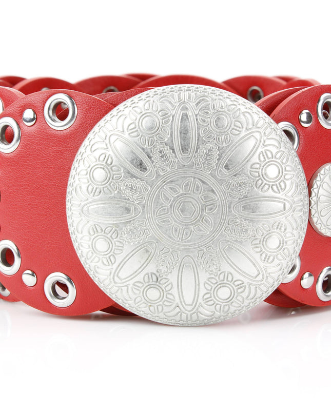 Red Narrow Disc Belt Silver Sunburst Conchos ABLB 37-2550