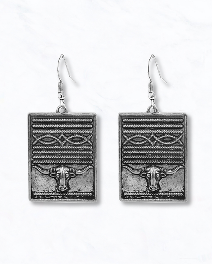 Western Steer Head Square Drop Earrings