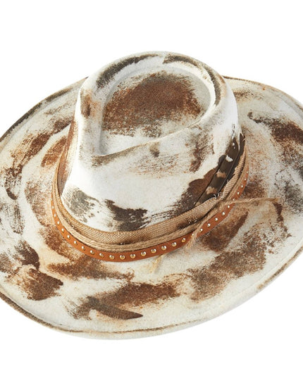 Distressed Fabric Band Rustic Cowgirl Fedora Hat
