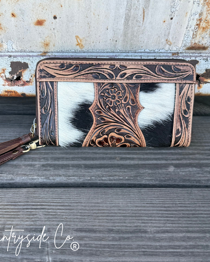 Adeline Cowhide Tooled Leather Wallet Wristlet