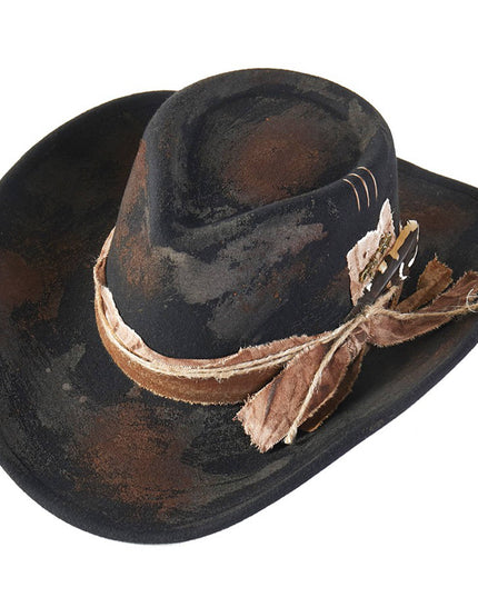 Distressed Fabric Band Rustic Cowgirl Fedora Hat