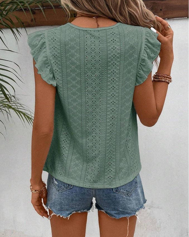 Summer Lace Ruffle Sleeve Top for Women - Casual and Stylish