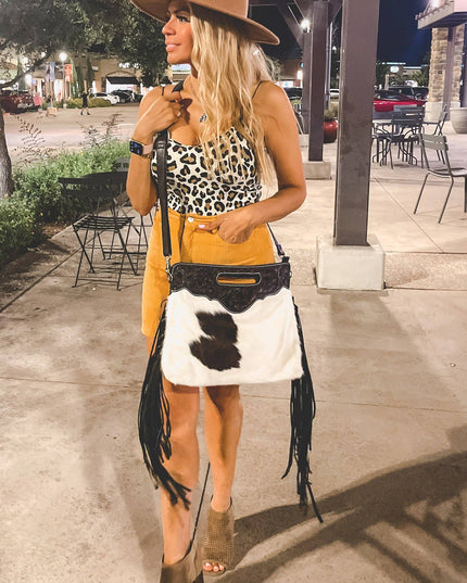 The Maggie Cowhide Leather Crossbody + Back zippered pockets