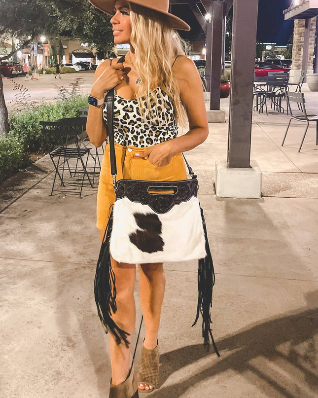 The Maggie Cowhide Leather Crossbody + Back zippered pockets