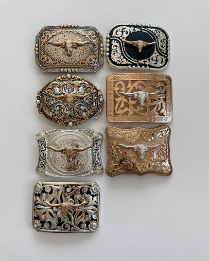 Western Longhorn Steer Metal Belt Buckle