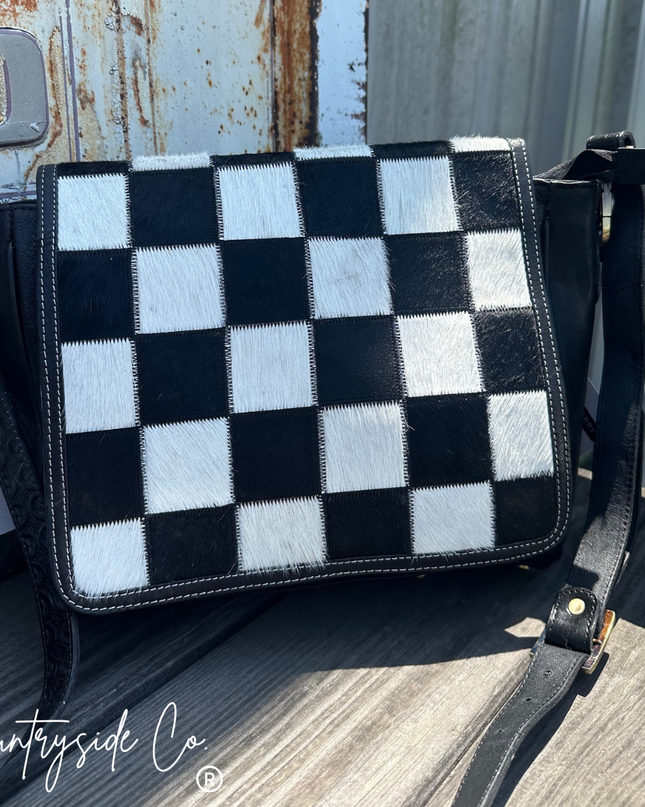 Bandera Nights Checkered Cowhide Purse
