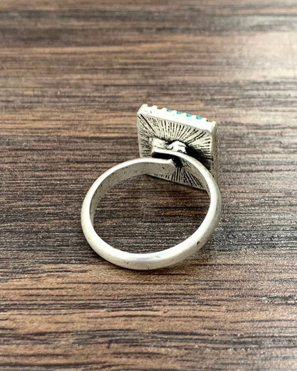 750383, 10mm Square Turquoise, Brass Adjustable Ring