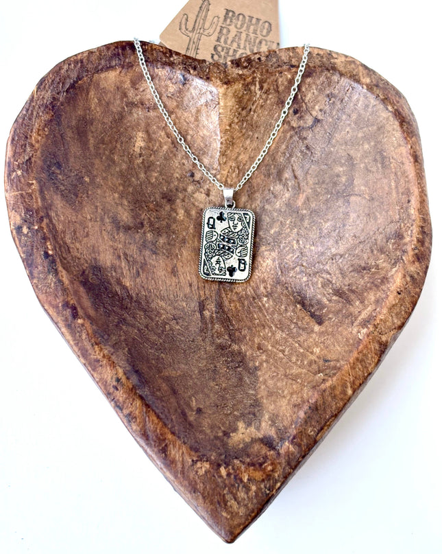 Western Style Queen Playing Card Pendant Necklace
