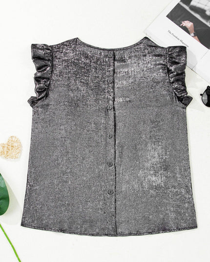 Silver Metallic Ruffle Shoulder Sleeveless Party Top