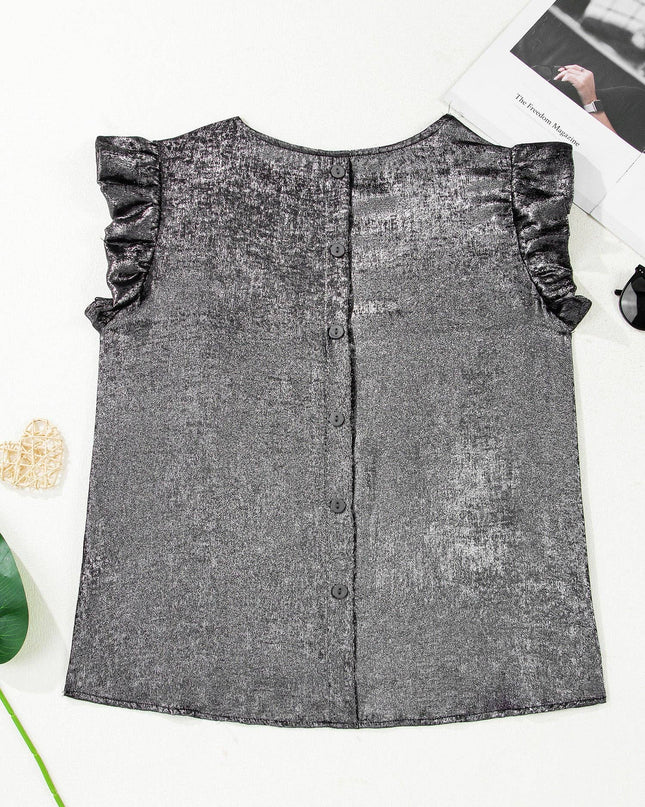 Silver Metallic Ruffle Shoulder Sleeveless Party Top