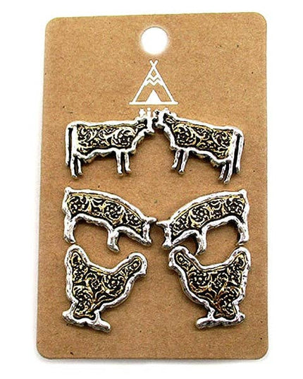 Western Farm Animal 3-Pair Earrings